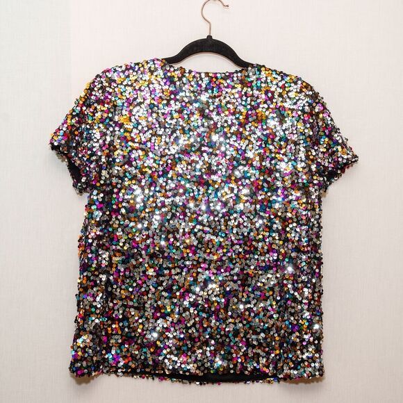 Inc International Concepts multi colored sequin top M womens party club NYE glam - Picture 3 of 5
